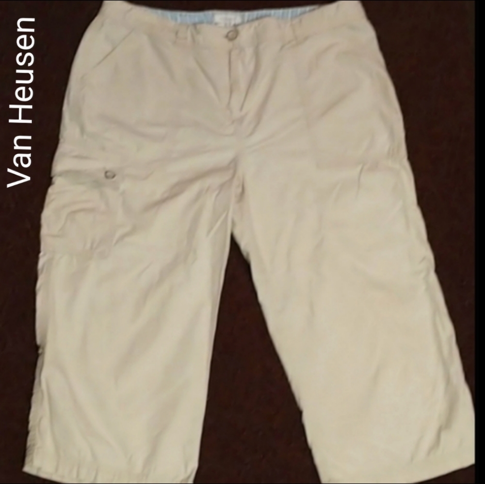 Van Heusen Cargo Style Capri Pants Cool 100% Cotton Casual Summer Beach Attire